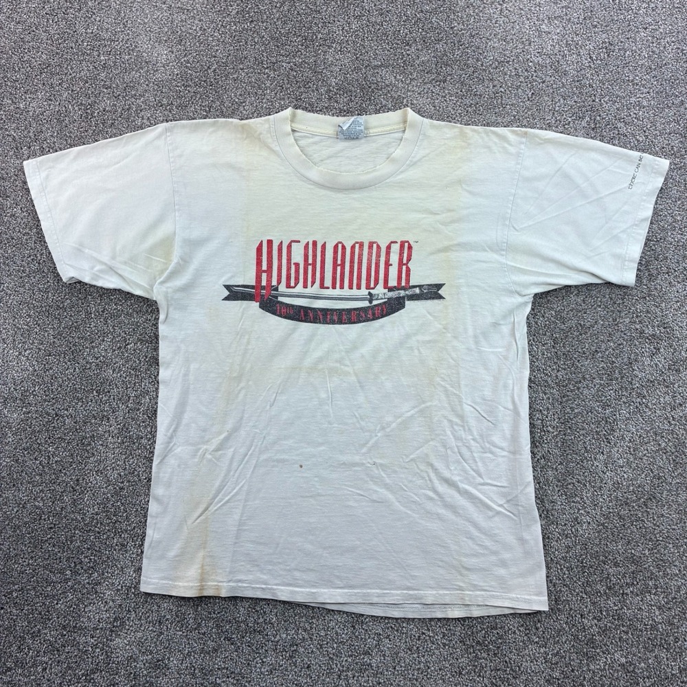 Vintage The Highlander Shirt Mens XL‎ White MacLeod Clan Crest Sword TV Movie